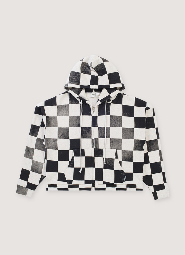 Vague Studios Checkered Thermal Zip Sweatshirt White Black Checkered Thermal Zip Sweatshirt White Black - Authenticated Sweatshirts | Pieces Los Angeles