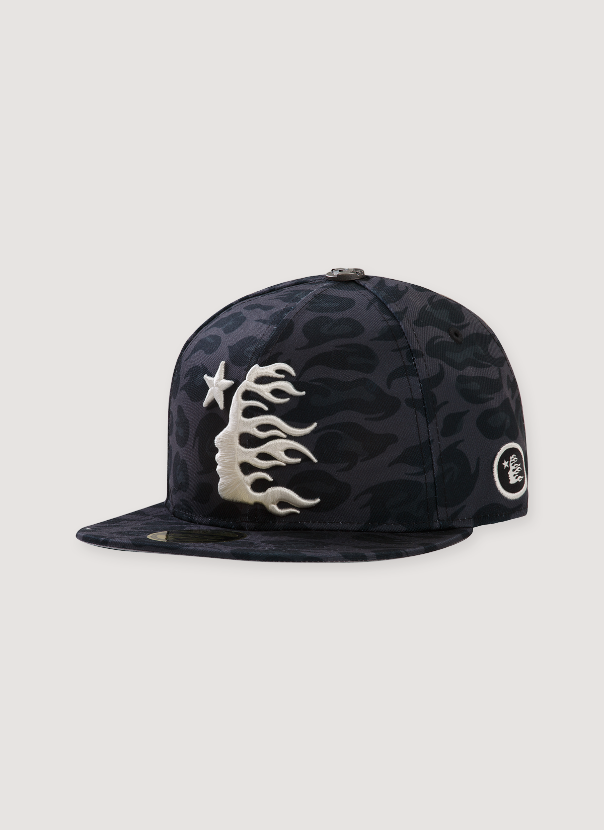 Hellstar Logo Fitted Hat Cheetah Grey Black