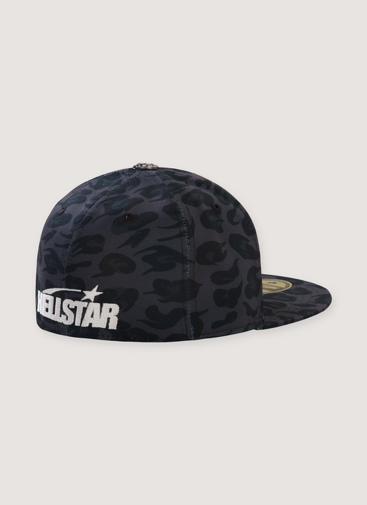Hellstar Logo Fitted Hat Cheetah Grey Black