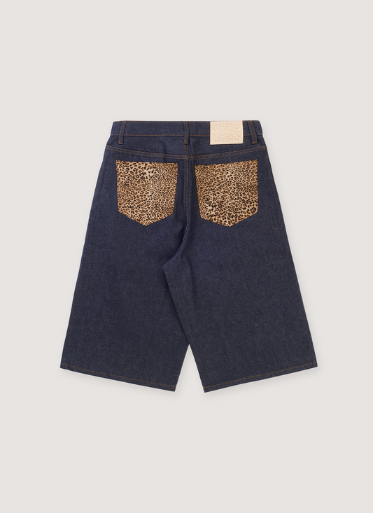 Basketcase Gallery Breacher Denim Shorts Indigo Cheetah
