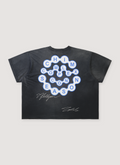 HMDD LA Happy Memories Don't Die Complexcon Exclusive Chim Season Tee Shirt Vintage Black with vintage wash and fade, distressed details, printed logo that says Chim Season Complexcon in white and blue, back view HMDD Complexcon Exclusive Hidden Season Tee Vintage Black - Image 2 | Authenticated at Pieces Los Angeles