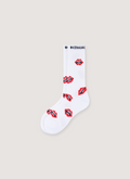 Chrome Hearts Matty Boy White Chomper Socks with woven chomper lips mouth logos, woven Chrome Hearts text, shiny thread tooth detail Chrome Hearts Matty Boy Chomper Sock - Image 2 | Authenticated at Pieces Los Angeles