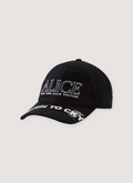 Alice Hollywood Listen to CKY Cap Black Hat with white embroidered logos, lighter cap details, and printed sticked patch on the brim, front view Alice Hollywood Listen to CKY Cap Black - Image 1 | Authenticated at Pieces Los Angeles