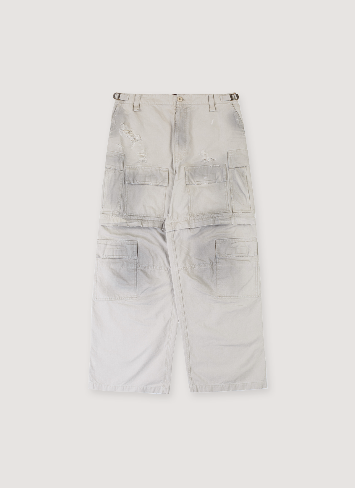 Balenciaga Convertible Distressed Cargo Trouser Dirty White