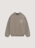 Essentials Fear of God Fleece Crewneck Heather Grey with little white logo, front view Essentials Fleece Crewneck Heather Grey - Image 1 | Authenticated at Pieces Los Angeles