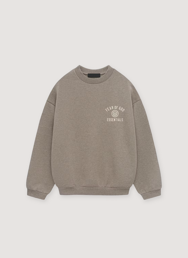 Essentials Fear of God Fleece Crewneck Heather Grey with little white logo, front view Fleece Crewneck Heather Grey - Authenticated Sweaters | Pieces Los Angeles