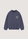 Essentials Fear of God Fleece Crewneck Marine 480 gsm with rib-knit collar, cuffs and waist, side pockets, printed logo, rubberized label, front view Essentials Fleece Crewneck Marine - Image 1 | Authenticated at Pieces Los Angeles