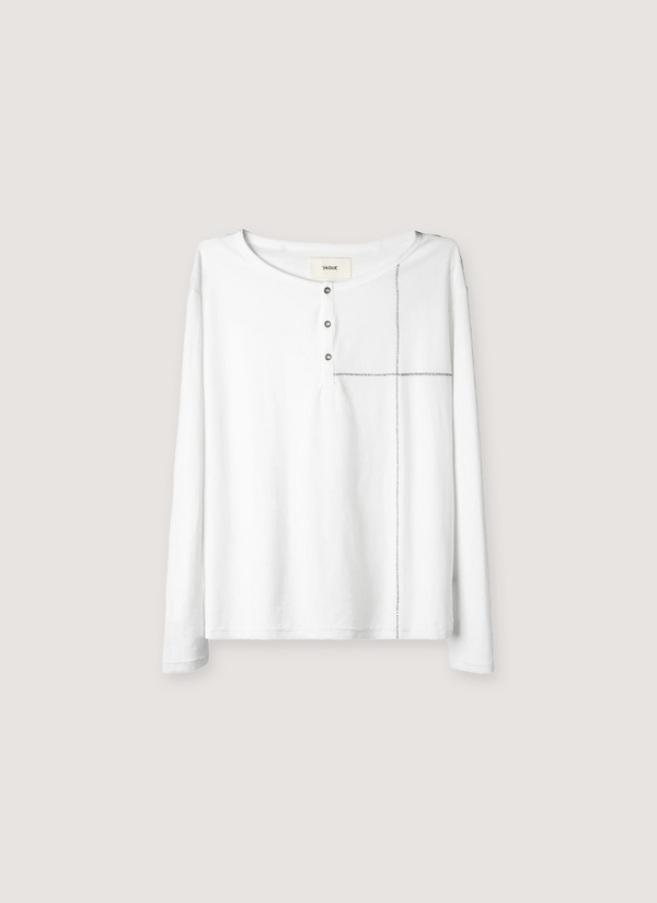 Vague Studios Cross Stitch Henley White Cross Stitch Henley White - Authenticated Longsleeves | Pieces Los Angeles