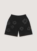 Denim Tears Mono Wreath Sweatshorts Black with monochrome graphic wreath flower graphics all over, back view Denim Tears Mono Wreath Sweatshorts Black - Image 2 | Authenticated at Pieces Los Angeles