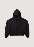 GV Gallery Dad Zip Up Sweatshirt Black Hoodie with hat brim snapback built into the hood, front view GV Gallery Dad Zip Up Sweatshirt Black - Image 1 | Authenticated at Pieces Los Angeles