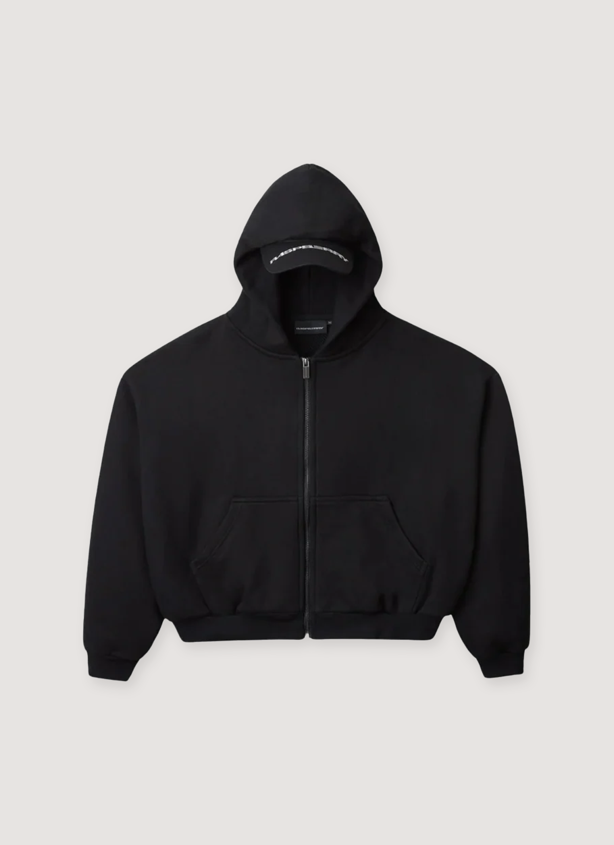 GV Gallery Dad Zip Up Sweatshirt Black Hoodie with hat brim snapback built into the hood, front view GV Gallery Dad Zip Up Sweatshirt Black - Image 1 | Authenticated at Pieces Los Angeles