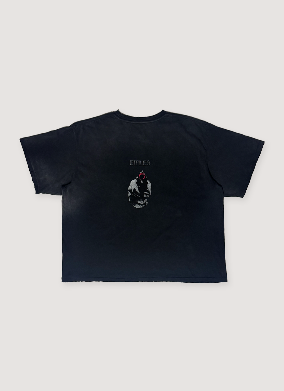 Eifles Deadly Weapons Tee Shirt Vintage Black with small graphic of a hand pointing a gun, back view Eifles Deadly Weapons Tee Vintage Black - Image 2 | Authenticated at Pieces Los Angeles