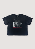 Eifles Deadly Weapons Tee Shirt Vintage Black with a black and white graphic of a target on a man looking through a scope, red text, front view Eifles Deadly Weapons Tee Vintage Black - Image 1 | Authenticated at Pieces Los Angeles