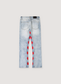 Lost SHDWS Denim Blue Red Jeans with red asterisk logos running down the inseam, back view Lost SHDWS Denim Blue Red - Image 2 | Authenticated at Pieces Los Angeles