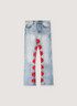 Lost SHDWS Denim Blue Red Jeans with red asterisk logos running down the inseam, front view