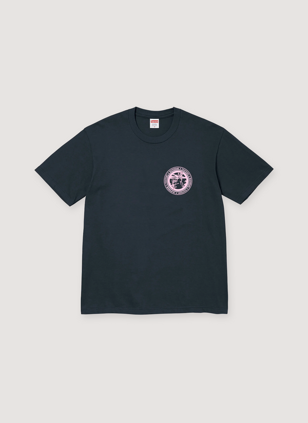 Supreme Devotion navy tee shirt with small pink logo front view Devotion Tee - Authenticated T-shirts | Pieces Los Angeles