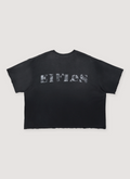Eifles Velvet Disco Tee Shirt Vintage Black with printed logo of EIFLES, vintage wash, lightly distressed details, boxy cropped fit, back view Eifles Velvet Disco Tee Vintage Black - Image 2 | Authenticated at Pieces Los Angeles