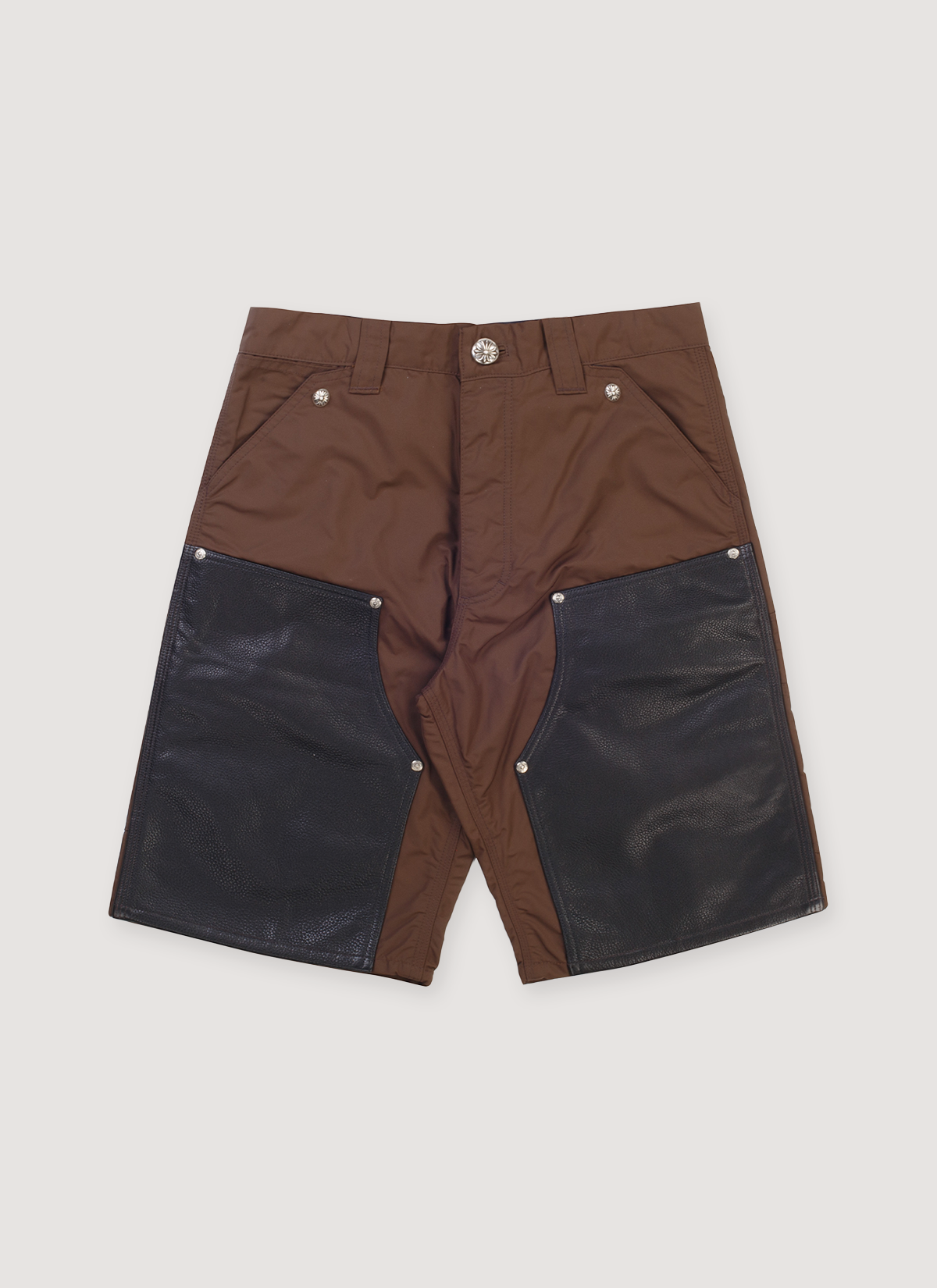 Chrome Hearts Nylon Leather Double Knee Shorts Brown Black
