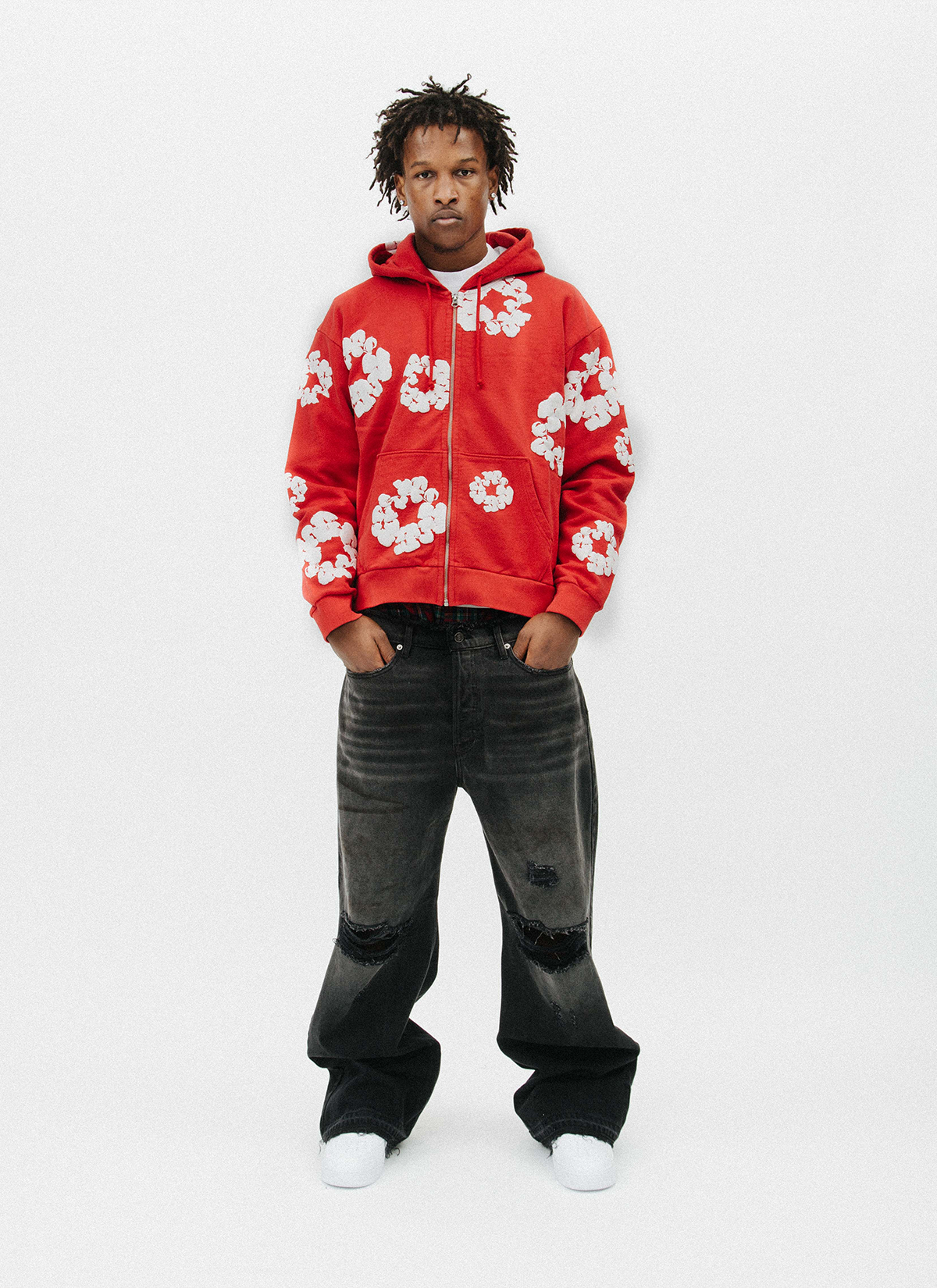 Denim Tears Cotton Wreath Zip Up Sweatshirt Red – PIECES