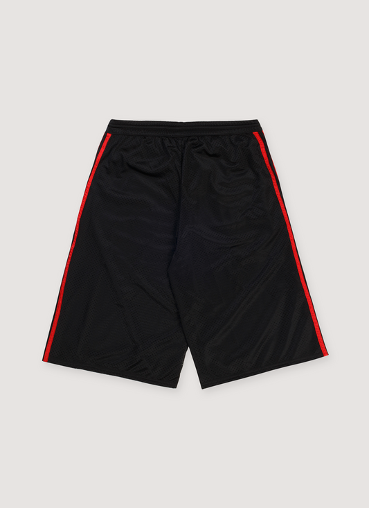Pieces Elongated Mesh Shorts Black Red
