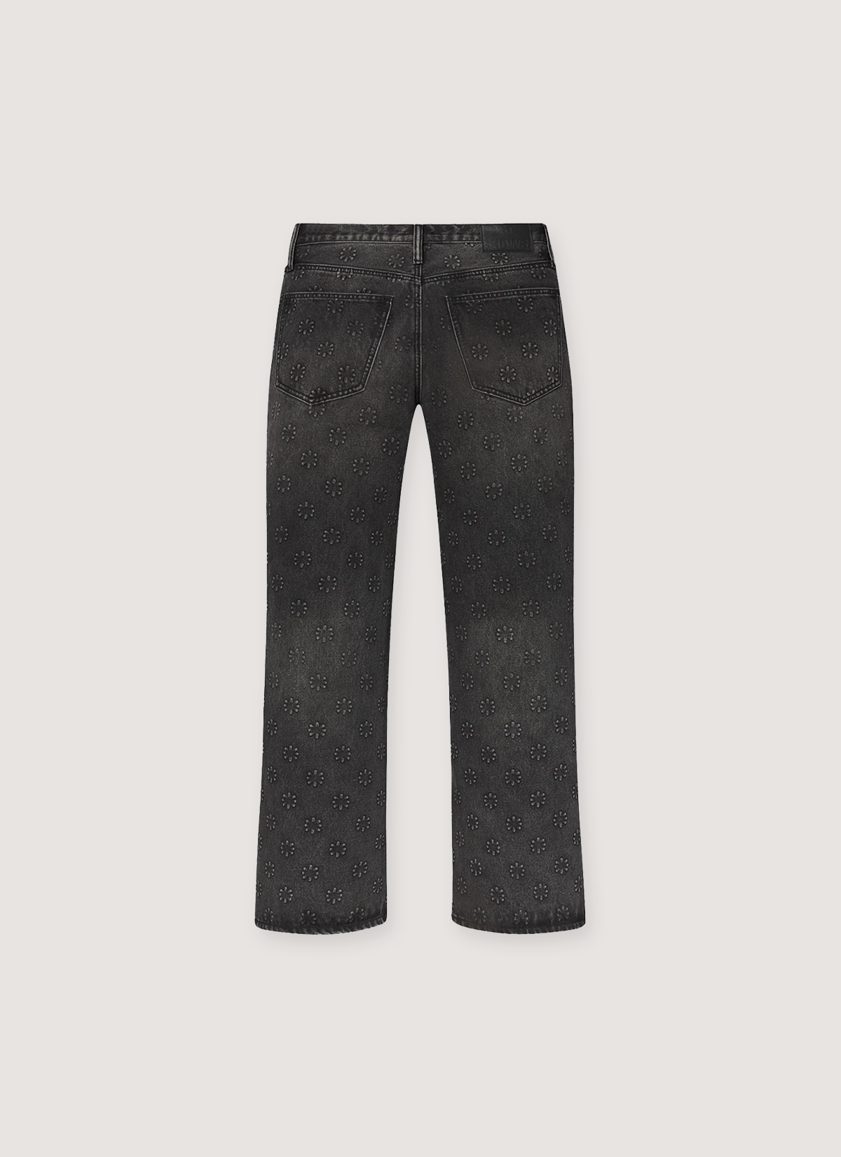 Lost SHDWS Embossed Denim Jeans Black with black monochrome asterisk logos all over, back view