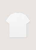Helmut Lang Embossed Tee Shirt Optic White with 3D embossed logo, ribbed neck, back view Helmut Lang Embossed Tee Optic White - Image 2 | Authenticated at Pieces Los Angeles