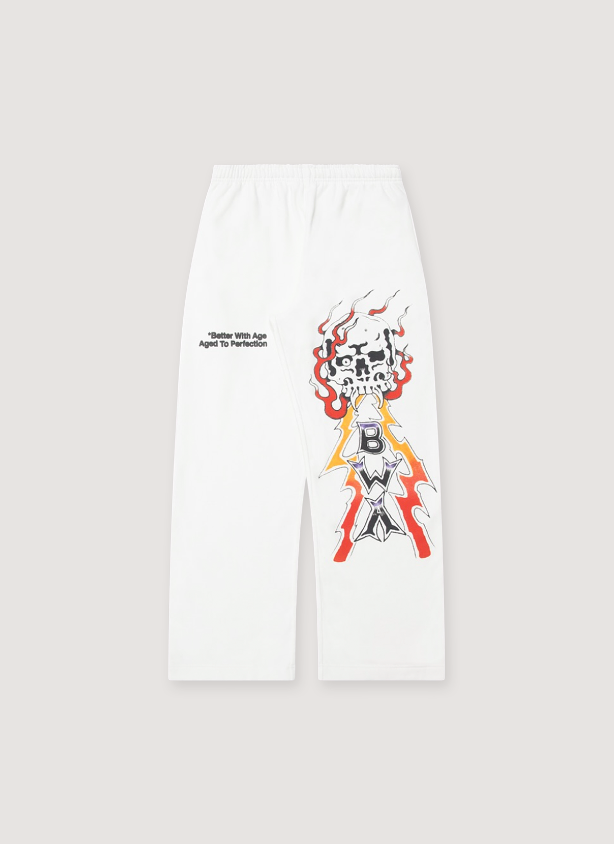 Better With Age Ennui Sweatpants Vintage White with red and white design front view Better With Age Ennui Sweatpants Vintage White - Image 1 | Authenticated at Pieces Los Angeles