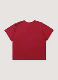 Enfants Riches Déprimés Classic Logo Tee Shirt Damaged Red with rib knit neckline, distressed details, paint splatters, signature wash process, single stitch hems, front view Enfants Riches Déprimés Classic Logo Tee Damaged Red - Image 2 | Authenticated at Pieces Los Angeles