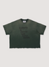 Eifles Euphoria Tee Shirt Vintage Green with printed logos, slight distressed details, vintage wash, boxy cropped fit, front view