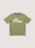 Palace Evisu Logo Tee Shirt Olive white, front view Palace Evisu Logo Tee - Image 3 | Authenticated at Pieces Los Angeles