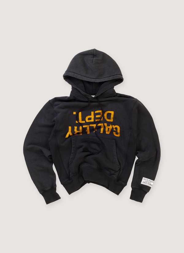 Gallery Dept. Fucked Up Logo Sweatshirt Vintage Black (Pre-Owned) with distressed printed logos, ribbed cuff and hems, slight vintage fade, Art on Display applique patch, front view Fucked Up Logo Sweatshirt Vintage Black (Pre-Owned) - Authenticated Sweatshirts | Pieces Los Angeles