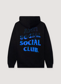 Black Anti Social Social Club A Fire Inside Sweatshirt hoodie back view with blue flames in the text Anti Social Social Club A Fire Inside Sweatshirt - Image 3 | Authenticated at Pieces Los Angeles