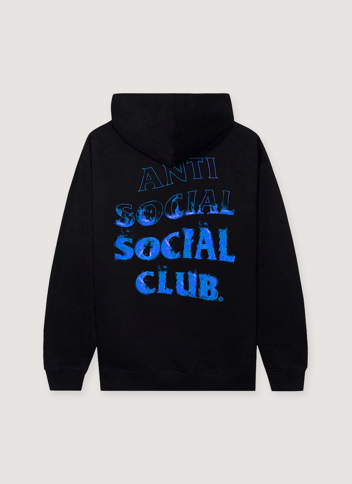 Black Anti Social Social Club A Fire Inside Sweatshirt hoodie back view with blue flames in the text Anti Social Social Club A Fire Inside Sweatshirt - Image 3 | Authenticated at Pieces Los Angeles