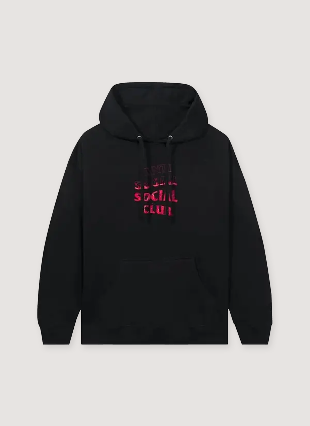 Black Anti Social Social Club A Fire Inside Sweatshirt hoodie front view with pink flames in the text Anti Social Social Club A Fire Inside Sweatshirt - Image 6 | Authenticated at Pieces Los Angeles