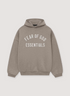 Essentials Fear of God Fleece Sweatshirt Heather Grey Hoodie 480 gsm with overlapped neckline hood, rib-knit cuffs and hem, side pockets, rubberized label, front view