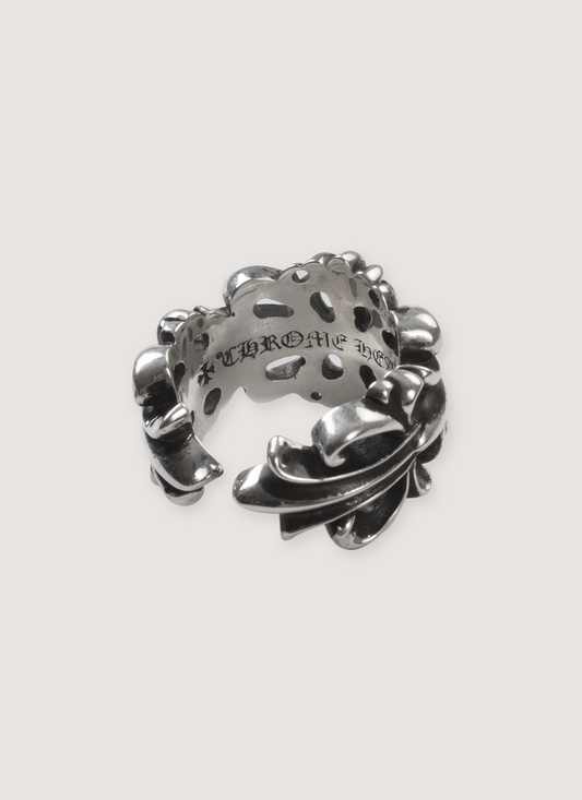 Double Floral Ring Silver