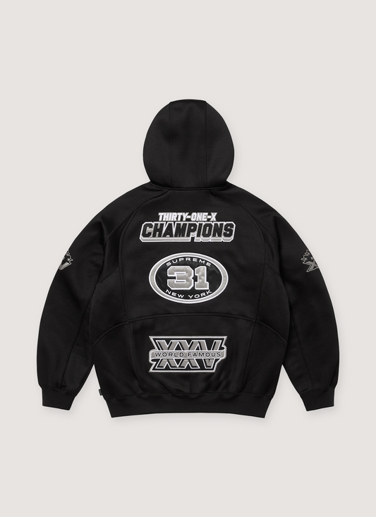 Football Zip Up Hooded Sweatshirt Black