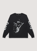 Alice Hollywood FuCKYou Longsleeve Black with white graphic of guitarists, and text on sleeves, front fiew Alice Hollywood FuCKYou Longsleeve Black - Image 1 | Authenticated at Pieces Los Angeles