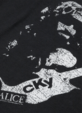 Alice Hollywood FuCKYou Longsleeve Black close up view of distressed print graphic of guitarist Alice Hollywood FuCKYou Longsleeve Black - Image 3 | Authenticated at Pieces Los Angeles
