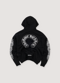 Chrome Hearts Fuck You Horseshoe Thermal Zip Up Sweatshirt Black (Pre-Owned) hoodie with big horseshoe logo and designs on sleeves, with zipper, back view Chrome Hearts Fuck You Horseshoe Thermal Zip Up Sweatshirt Black (Pre-Owned) - Image 2 | Authenticated at Pieces Los Angeles