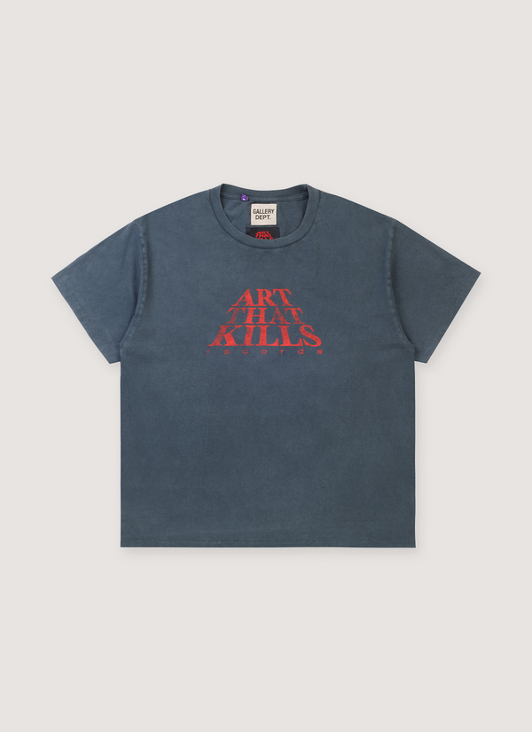 Gallery Dept. ATK Records Tee Shirt Vintage Black with vintage wash and fade, distressed faded red print logo, relaxed 90s fit, front view ATK Records Tee Vintage Black - Authenticated T-shirts | Pieces Los Angeles