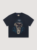 Chrome Hearts Oct Biker Dog Tee Shirt Vintage Black with vintage wash and fade, distressed faded print logo of a dog, relaxed 90's fit, front view Gallery Dept. Oct Biker Dog Tee Vintage Black - Image 1 | Authenticated at Pieces Los Angeles