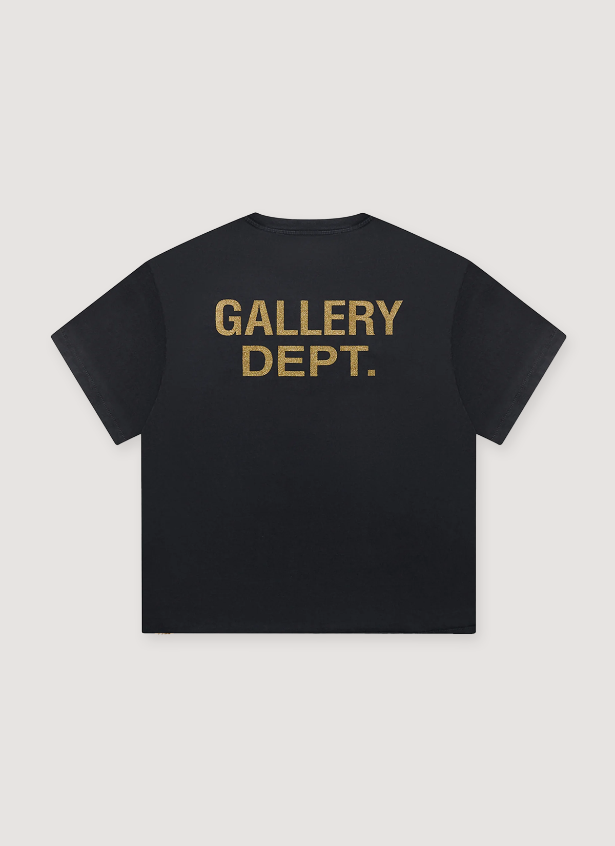 Gallery Dept. Big Reaper ATK Tee Shirt Vintage Black with vintage wash and fade, gold glitted GD English prototype back, relaxed 90's fit, back view