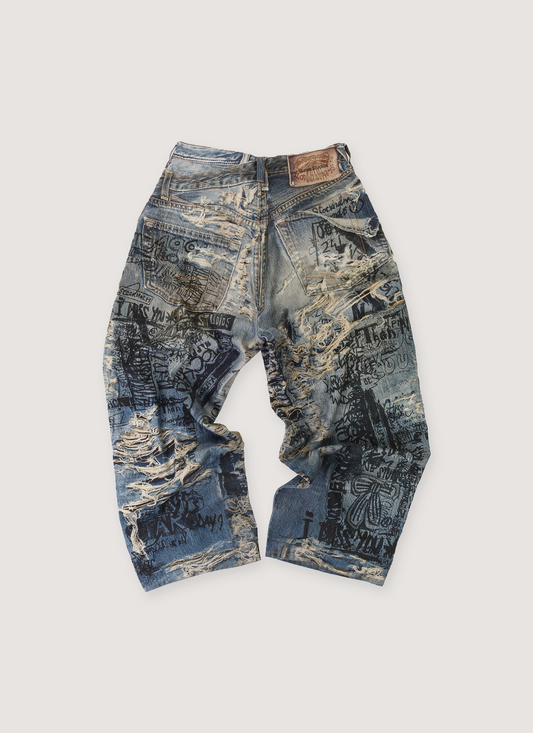 Acne Studios Wide-leg Printed Jeans Indigo (Pre-Owned)