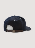 Pieces God Vs Devil Baseball Cap hat Navy Blue with brown leather backstrap back view Pieces God Vs Devil Baseball Cap Navy - Image 2 | Authenticated at Pieces Los Angeles