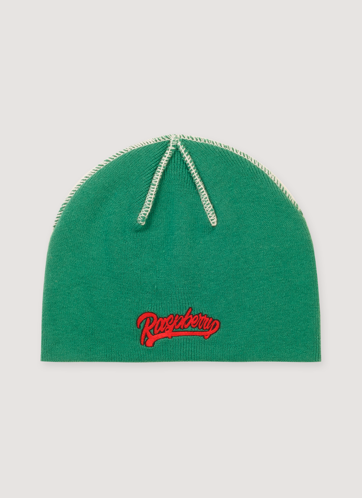 GV Gallery Swoosh acrylic Beanie Green with contrast stitch seams, embroidered red logo, skully fit, front view GV Gallery Swoosh Beanie Green - Image 1 | Authenticated at Pieces Los Angeles