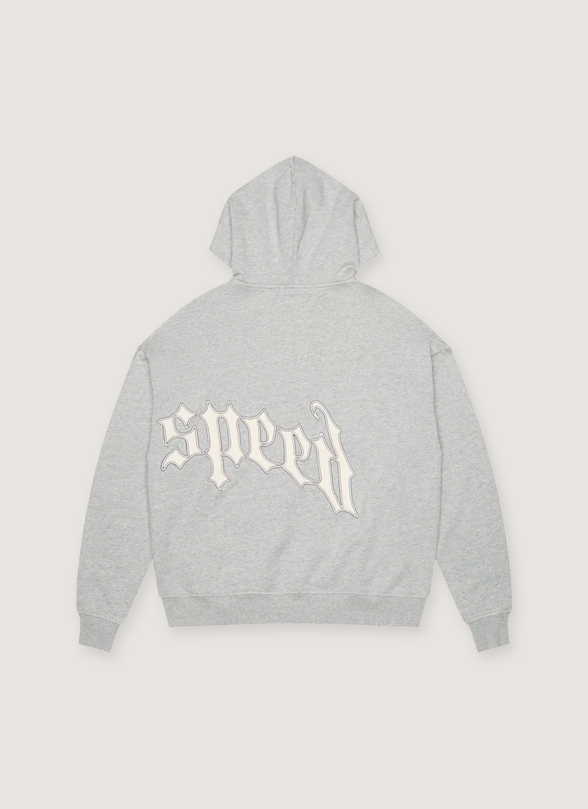 Godspeed New York OG Logo Zip Up Sweatshirt V2 Grey hoodie back view with white text on it Godspeed New York OG Logo Zip Up Sweatshirt V2 - Image 2 | Authenticated at Pieces Los Angeles