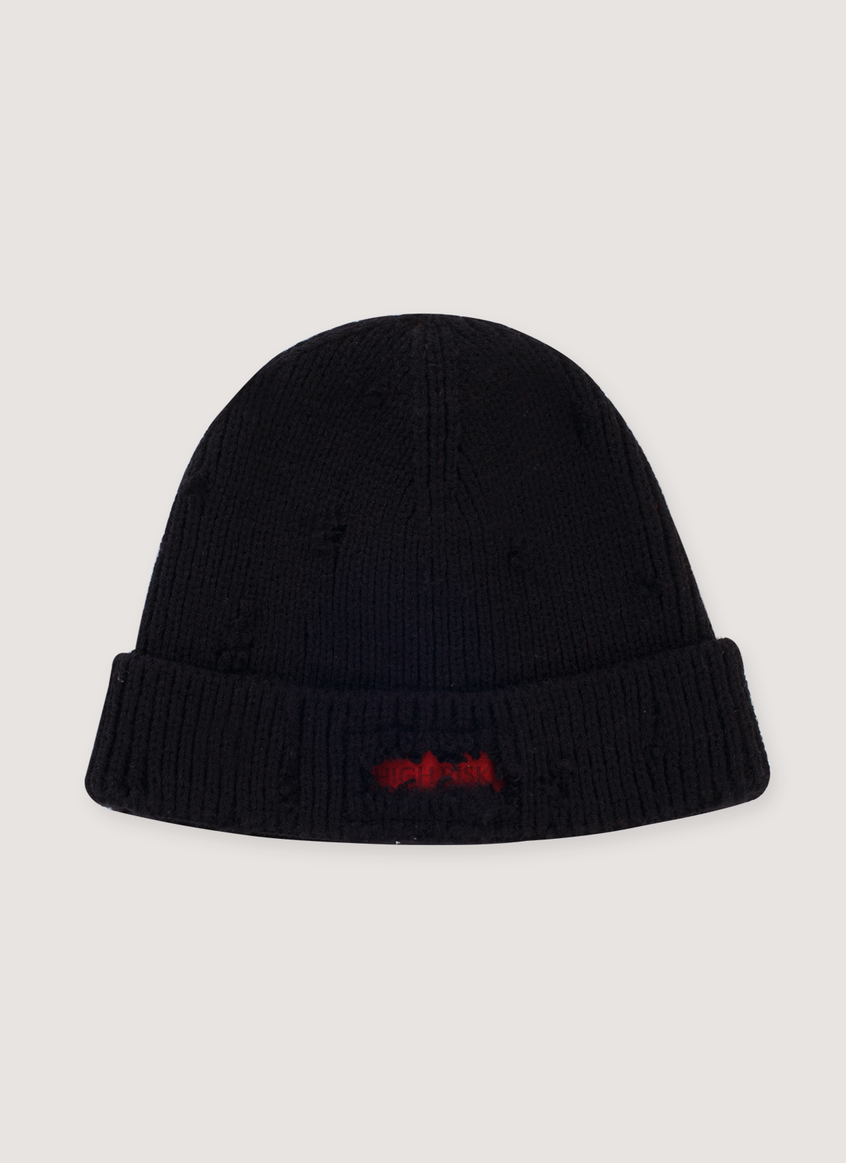Black beanie with a red logo