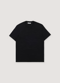 Helmut Lang Embossed Tee Shirt Black with 3D embossed logo, ribbed neck, front view Helmut Lang Embossed Tee Black - Image 1 | Authenticated at Pieces Los Angeles