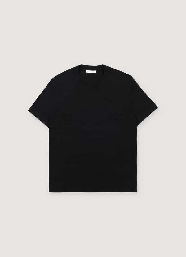 Helmut Lang Embossed Tee Shirt Black with 3D embossed logo, ribbed neck, front view Embossed Tee Black - Authenticated T-shirts | Pieces Los Angeles